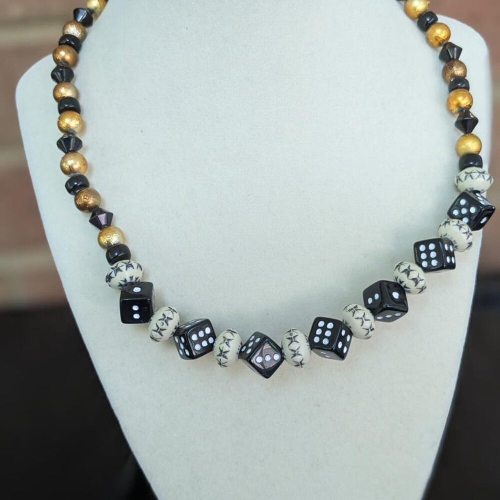 Dice Beaded Necklace, Game-Inspired Statement Jewelry, Quirky Casino Style Beads